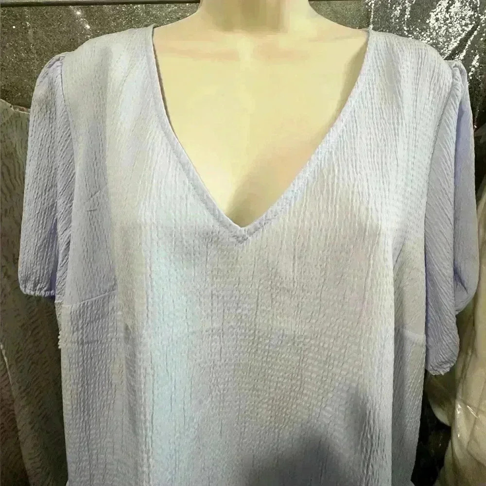 Nine West Women's Light Blue Puff‎ Sleeve Babydoll Blouse - Picture 6 of 12